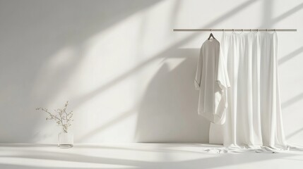 Fototapete - Minimalist clothing display with neutral backdrop for modern aesthetic. Generative AI