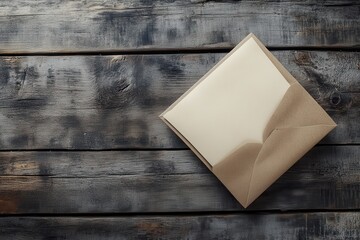 Aufkleber - Envelope resting on a rustic wooden table near a slightly open flap showcasing a blank card inside