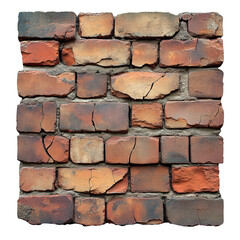 Old broken brown brick isolated on transparent background