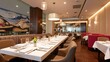 © VisualVortex - Elegant Modern Restaurant Interior with Table Setting and Asian-Inspired Artwork