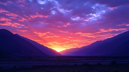 Wall Mural - vibrant sunset with twilight sky showcasing hues of orange purple and pink during evening hours