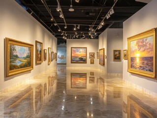 Wall Mural - Art Gallery Interior: A Showcase of Landscapes and Seascapes