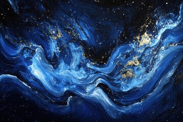 Wall Mural - ethereal blue energy waves rippling through dark space, creating dynamic light trails and electric s