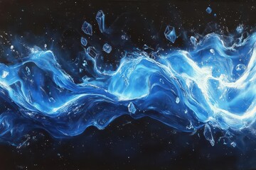 Wall Mural - ethereal blue energy waves rippling through dark space, creating dynamic light trails and electric s
