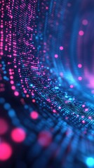 Wall Mural - abstract digital wave with vibrant pink and blue particles glowing in a mesmerizing flow.