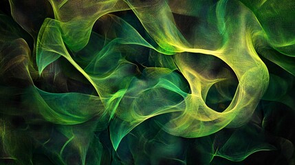 Wall Mural - abstract green and yellow wave patterns create a mesmerizing fluidity in this vibrant digital artwor