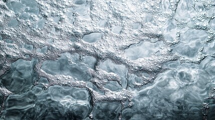 Wall Mural - Close-up of bubbling water surface, showcasing shimmering bubbles and ripples in cool tones.