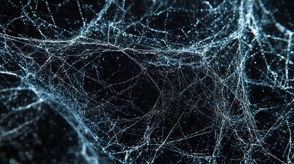 Intricate spiderweb, dark background, nature detail