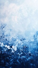 Wall Mural - A dreamy composition of soft blue flowers against a light blue backdrop, creating a serene and tranquil atmosphere.