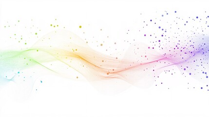 Wall Mural - an abstract design featuring colorful waves and floating particles on a white background.