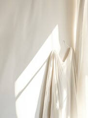 Fototapete - Minimalist clothing display in soft white setting emphasizes simplicity and elegance. Generative AI