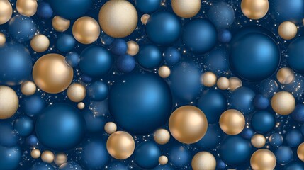 Wall Mural - an abstract arrangement of blue and gold spheres in various sizes, creating a visually captivating b