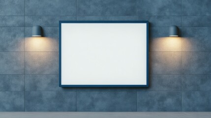 Wall Mural - Modern Blank Frame with Illuminated Wall Lights on Gray Background