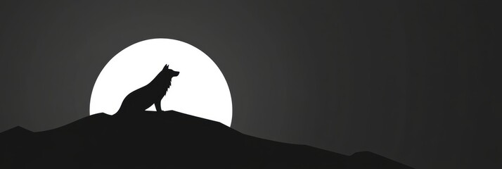 Poster - Minimalist wolf silhouette against a full moon background with space for personalized text. Generative AI