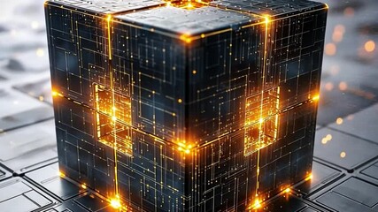 Poster - Digital Cube: A futuristic and enigmatic digital cube pulses with vibrant energy, its intricate circuits and glowing lights hinting at a complex and powerful inner workings.  