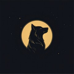 Aufkleber - Silhouette of a wolf howling at a full moon with space for text creates an atmospheric and minimalist design. Generative AI
