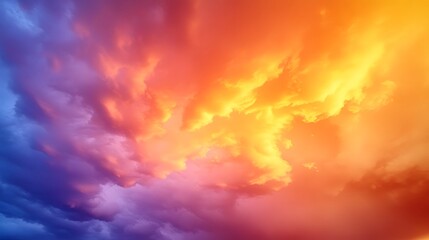 Wall Mural - vibrant colorful sky with fluffy clouds and bright orange and blue hues during sunset or sunrise