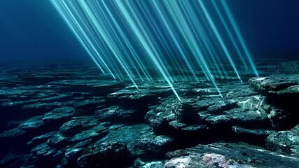 Wall Mural - sunbeams penetrate the surface of a deep ocean, creating a mesmerizing spectacle of light illuminati