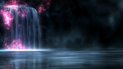 Wall Mural - A surreal waterfall cascading into a serene lake, surrounded by a cosmic night sky with stars