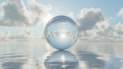 Wall Mural - a floating transparent water sphere reflecting the sky, symbolizing earth's precious resources
