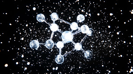 Wall Mural - a glowing water molecule model surrounded by tiny sparkling particles
