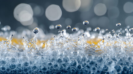 Wall Mural - a high-detail close-up of water droplets bouncing on a superhydrophobic surface