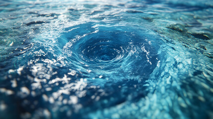 Wall Mural - a high-detail water vortex forming in a clear blue ocean, illustrating fluid dynamics