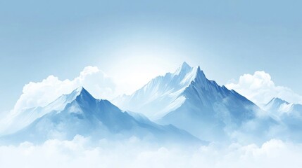 Poster - Majestic mountain range under soft clouds and a bright sky invites adventure and peace in natures beauty. Generative AI
