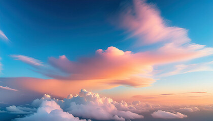 Wall Mural - rainbow clouds a gentle cloud history with a pastel coloured orange to blue gradient