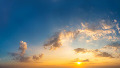 Wall Mural - blue blurry yellow light soft panorama sunset sky background with yellow clouds