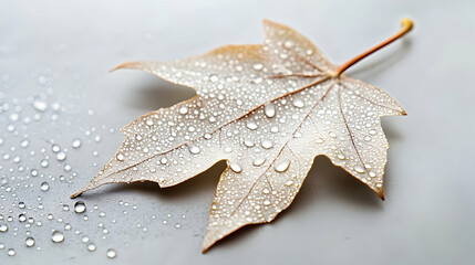 Wall Mural - a rain-soaked leaf with water droplets rolling off its surface, symbolizing purification