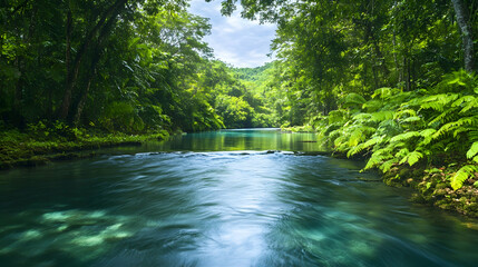 Wall Mural - a serene river flowing through lush greenery, highlighting the importance of clean water resources