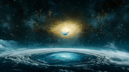 Wall Mural - a surreal concept of a floating water droplet merging with the earth