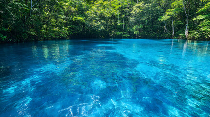 Wall Mural - a vibrant blue lake with crystal-clear water, surrounded by dense forest