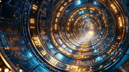 Leinwandbilder - Spiral Galaxy Tunnel: Journey into the depths of a mesmerizing spiral galaxy tunnel, a breathtaking vista of swirling nebulae and celestial bodies, rendered in vibrant blue and gold hues.