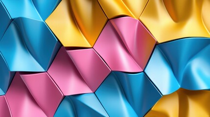 Poster - A colorful piece of art with a blue, pink, and yellow design