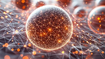 Poster - Interconnected Sphere: A glowing sphere pulsates with energy, interconnected with a web of luminous lines and nodes.