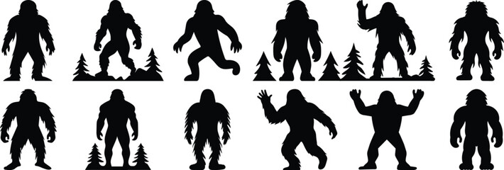 Wall Mural - Bigfoot silhouette set vector design big pack of yeti illustration and icon