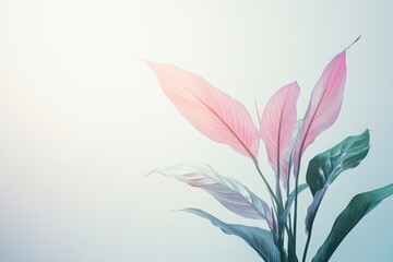 Wall Mural - Pink peace lily leaves, soft light, pastel background, home decor