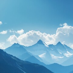 Poster - Majestic mountain range under soft clouds in a serene blue sky with ample space for creative text or messaging. Generative AI