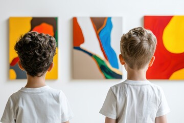 A quiet moment of learning as two young boys engage with displayed art, emphasizing the value of culture and creativity