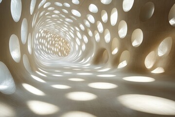 Aufkleber - A stunning architectural interior showcasing a unique tunnel with dynamic light patterns, creating an immersive atmosphere of modern design and elegance.
