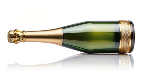 Wall Mural - Green Champagne Bottle on White Background