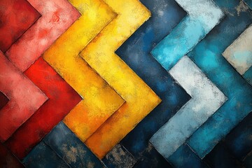 Leinwandbilder - A vibrant abstract background featuring colorful zigzag patterns in red, yellow, blue, and turquoise, perfect for creative projects and designs.