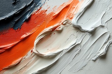 Leinwandbilder - A vibrant close-up of an abstract painting, showcasing textured strokes of orange, white, and grey. Perfect for artistic and creative projects.