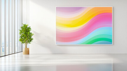 Poster - Vibrant abstract artwork displayed in a contemporary art gallery with large windows