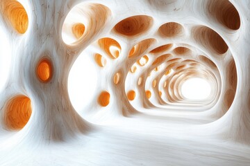 Fototapete - Abstract tunnel with illuminated walls creating a surreal atmosphere. This unique design blends organic shapes and light for a captivating visual effect.