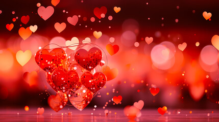 Leinwandbilder - Colorful heart shapes and sparkling lights create a romantic atmosphere for celebrations