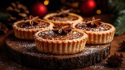 Wall Mural - A festive display of spiced tarts garnished with star anise and powdered sugar.