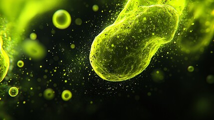 Wall Mural - Microscopic view of glowing green cells